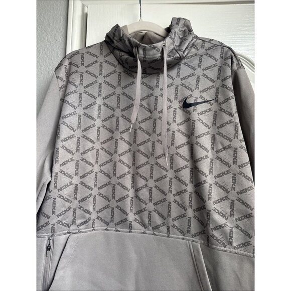 Nike Men's Beige Thermo Sz XL ALL Over Print Training Hoodie Pocket Sweatshirt - Picture 3 of 7